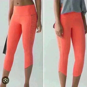 Lululemon Sunshine Salutation Cropped Leggings Side Ruched Mesh Detail Size 6
